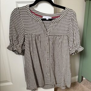 Jane + Delancey Olive Gingham Puff Sleeve Top